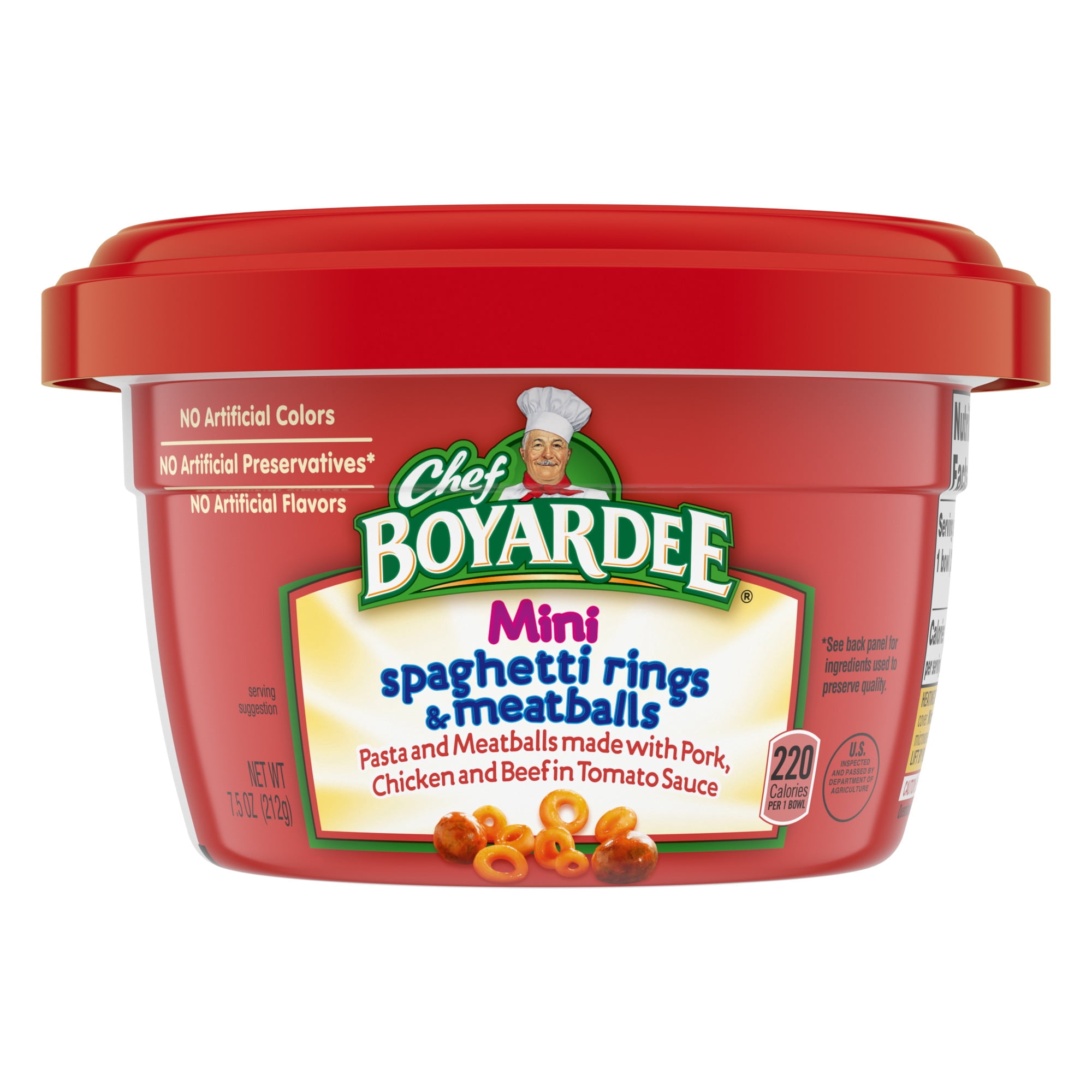 (4 pack) Chef Boyardee Mini Spaghetti Rings and Meatballs in Tomato Sauce, Microwavable Meal, 7.5 oz. Bowl