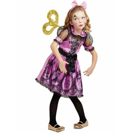 Girls Pink & Black Victorian Wind-Up Doll Halloween Costume