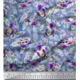 thumbnail image 1 of Soimoi Purple Cotton Poplin Fabric Feather & American Robin Bird Print Sewing Fabric BTY 56 Inch Wide, 1 of 1