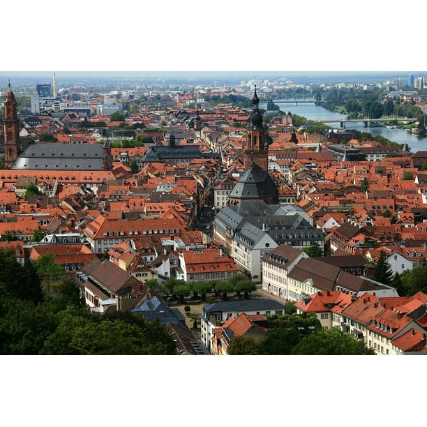 Red Heidelberg Germany Rooftops Aerial View-20 Inch By 30 Inch