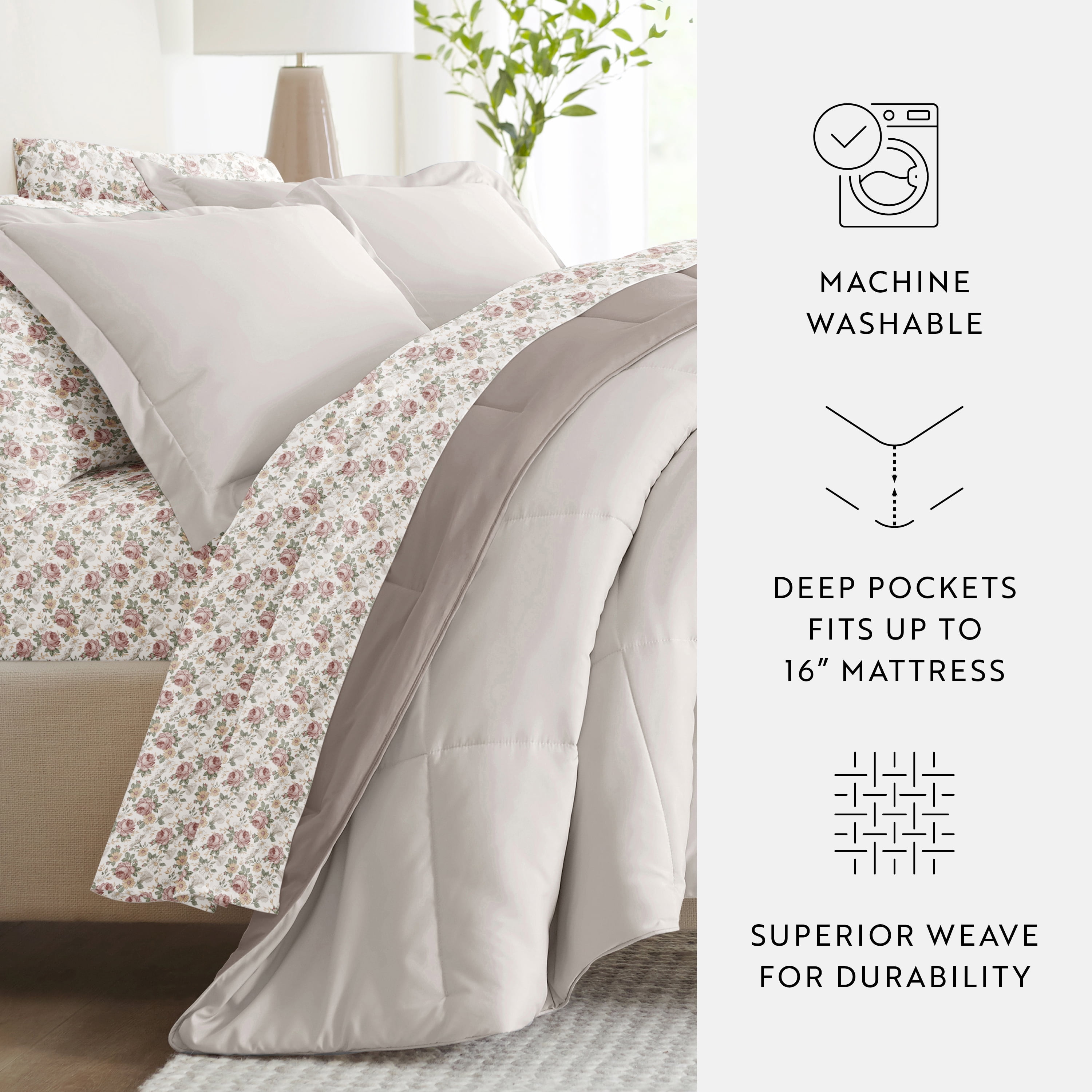 Noble Linens 7 Piece Bedding Bundle, Reversible Comforter and Patterned Sheet Set, California King