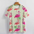 thumbnail image 3 of Flamingo Pattern Womens Tops Women's Fashion Casual Short Sleeve Flower Print Round Neck Pullover Top Blouse, 3 of 6