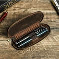 thumbnail image 3 of Luxury Genuine Leather 2 Slots Fountain Pen Case Storage Box Pouch Zipper Around, 3 of 10