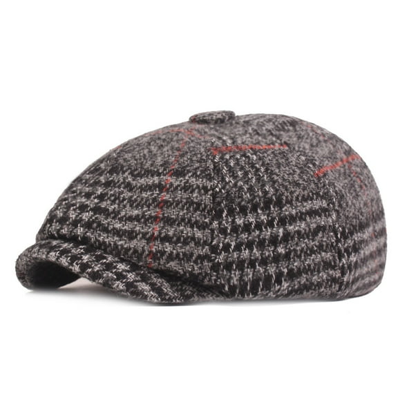 SikaFu Autumn And Winter Thickened Beret Men's Lattice Peaked Hat Middle -Aged And Old -Fashioned Forward Hat Outdoor Casual Hat Men