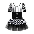 thumbnail image 5 of YiZYiF Kids Girls Halloween Carnival Circus Clown Costume Stripes Checkerboard Print Tutu Dress Leotard Dancewear Black 14, 5 of 7