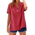 thumbnail image 2 of Oversized Tshirts for Women, Solid Color Loose Plus Size Long Cotton Dress Shirt, Red XL, 2 of 5