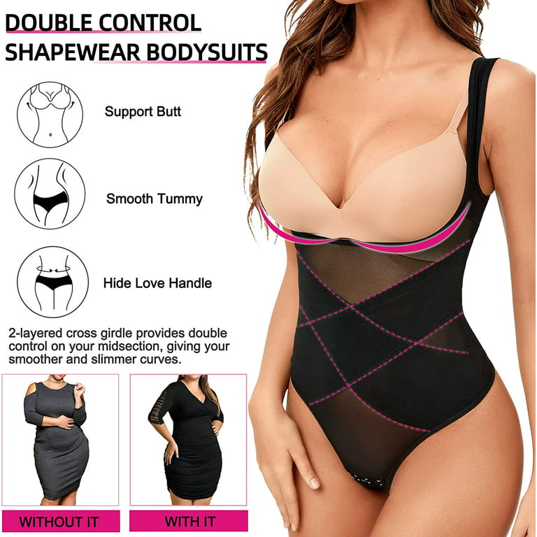 Vaslanda Shapewear for Women Cross ab Compression Tummy Control Thong  Bodysuit Open Bust Body Shaper