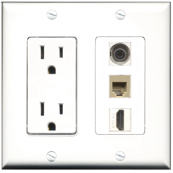 Ultra Spec Cables 15 Amp Power Outlet 1 Port HDMI 1 Port Phone RJ11 RJ12 Beige 1 Port 3.5mm Wall Plate
