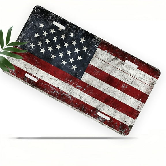 Distressed American Flag Front License Plate, Metal License Plate, Funny Standard Plates Personalized Novelty Decorative For Men/Women/Boys/Girls Car 6×12 Inch