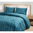 thumbnail image 3 of Chezmoi Collection Piers Teal Velvet Quilt Queen Set, 3-Piece Lush Plush Distressed Velvet Bedding All Season Lightweight Bedspread, Brushed Microfiber Reverse with Double Square Stitch, 3 of 9