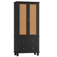 thumbnail image 7 of Homfa Bathroom Cabinet with Rattan Doors, Rattan Linen Storage Cabinet with 2 Drawers, Black, 7 of 7