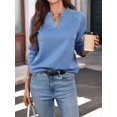 thumbnail image 4 of Women's V-Neck Textured Light Weight Long Sleeve Sweatshirt Casual Outfits Spring Fall Clothes Blue XL, 4 of 10