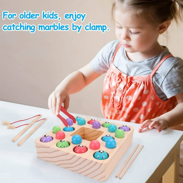 Montessori Toys for Toddlers Wooden Fishing Game Fine Motor Skill Learning  Magnet Fishing Pole Clamp Chopsticks 10 Fishes & Beads Preschool Math  Education for Kids Age 3 4 5 6 Year Old 