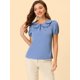 thumbnail image 2 of Blusa de verano Allegra K con cuello Peter Pan y mangas Abullonadas para Mujer Azul XL, 2 of 5