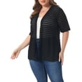 thumbnail image 4 of Agnes Orinda Women's Plus Size Cardigan Lace Hollow Out Short Sleeve Lightweight Open Front Casual Cover Up Crochet Sheer Cardigans 1X Black, 4 of 6