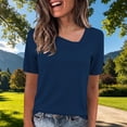 thumbnail image 2 of TEAJOPSUU Womens Summer Tops Short Sleeve Asymmetrical Neck T Shirts Casual Solid Color Pullover Blouses for Everyday Vacation Navy, 2 of 5