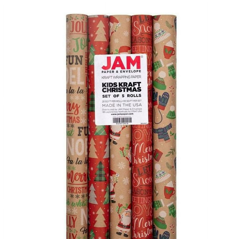 JAM Paper & Envelope Christmas Kraft Gift Wrap, Multi-Color, (5 Rolls) 125  Sq ft. 