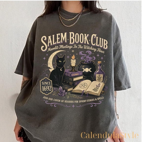 Salem Book Club Shirt, Spooky Girl Reading, Bookish Halloween, Halloween Witchy Black Cat, Spooky Reader Book Club, Massachusetts Halloween