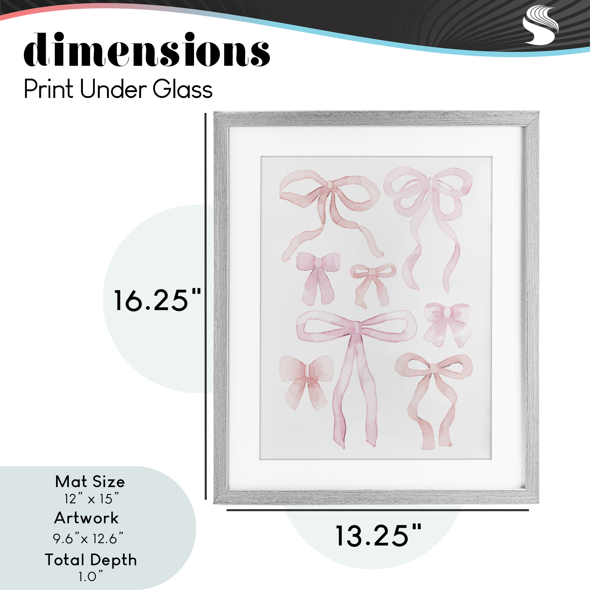 Feminine Chic Bows Gray Framed Print Under Glass, design by Kim Allen