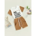 thumbnail image 4 of Elippeo Toddler Boy Summer Clothes 6 12 18 24 Months 3 4 Years Letter Print Short Sleeve T-Shirt with Solid Color Shorts 2Pcs Outfit, 4 of 10