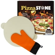 Baking Pizza Stone with Handles for Grill, Oven & BBQ 15” for Ovens & Grills. Bonus Silicone Mitt.