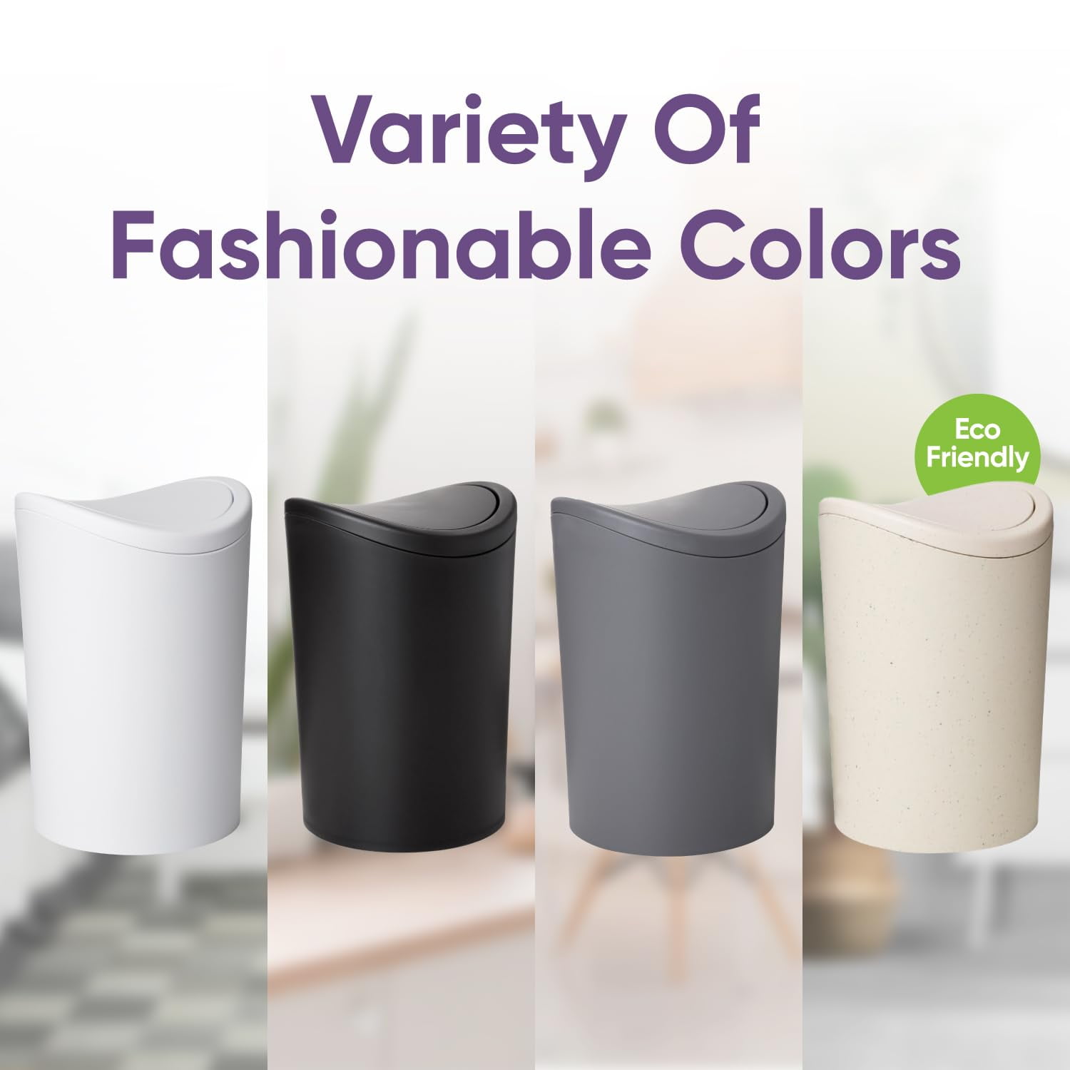 Superio Small Modern Trash Can with Lid 6 Liter taupe,