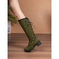 thumbnail image 5 of Women's Green High-heeled Knee-high Boots With Back Tie, Show Thin Short Stature British Style Long Boots, 5 of 5