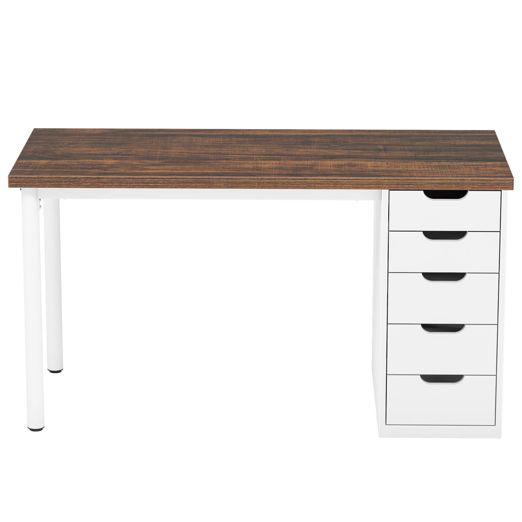 Fnova 47.24" Computer Desk with 5 Drawers, Reversible File Cabinet, Writing Workstation for Home Office Bedroom Study Makeup Vanity Desk Furniture