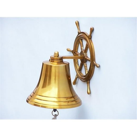Handcrafted Model Ships BL-2026-2-BR Brass Hanging Ship Wheel Bell 8 in. Decorative Accent
