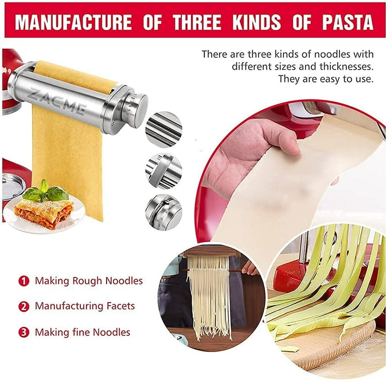Pasta Roller Attachment for All KitchenAid Stand Mixer, Stainless steel  Pasta Maker Attachment with 8 Adjustable thickness knob by ZACME