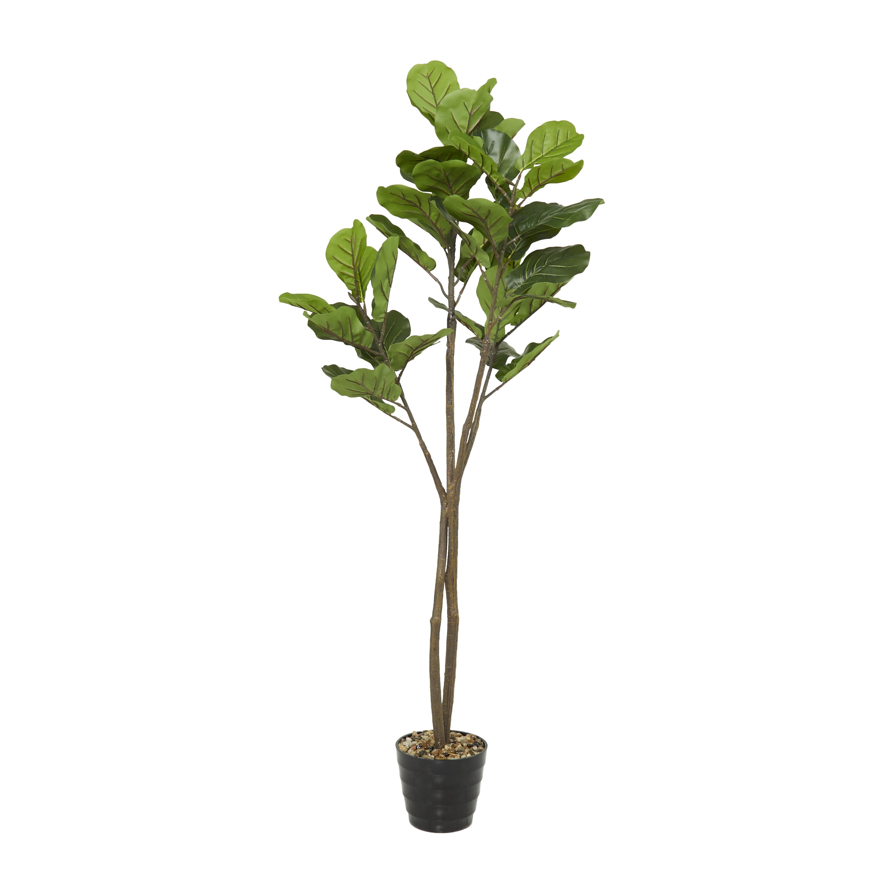 DecMode 63" Artificial Fiddle Leaf Tree in Realistic Leaves and Black Melamine Pot