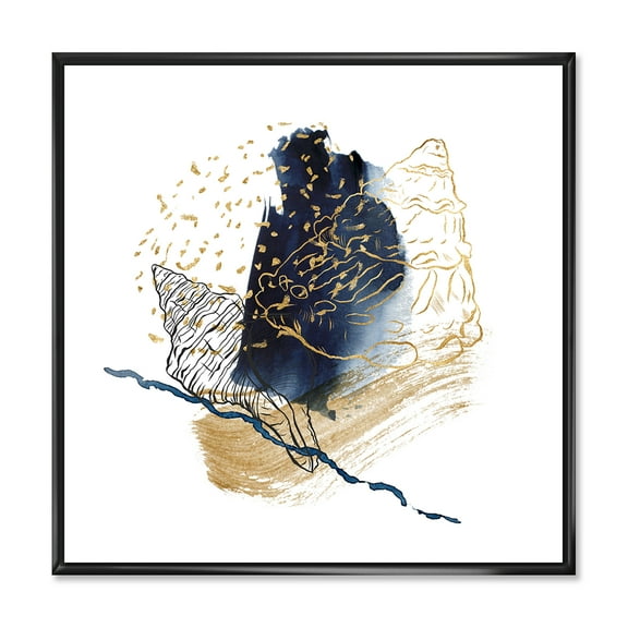 Designart 'Underwater Marine Life With Gold Shell Line Art' Farmhouse Framed Canvas Wall Art Print