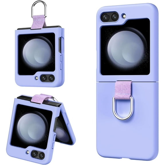 Samsung Galaxy Z Flip 5 Case, Galaxy Z Flip5 Phone Case Slim Thin Case with Finger Ring Holder Anti-Drop Protective Phone Case Cover for Samsung Galaxy Z Flip 5 for Women Girl, Purple