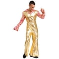thumbnail image 2 of Lejafay Men's 70s Disco Outfit Lapel V Neck Flare Sleeve with Bottom Pants Jumpsuit Hippie Rompers Gold 4XL, 2 of 7