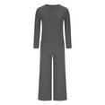 thumbnail image 5 of Dressy Casual Set for Women 2 Piece Outfits Long Sleeve Splice Irregular Top High Waist Palazzo Wide Leg Trouser Suit, 5 of 7