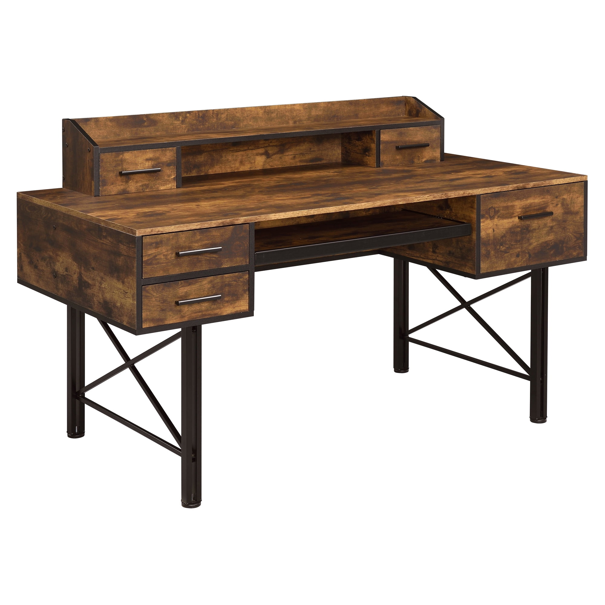 Rustic Style Writing Computer Office Desk w/ Drawers Salvaged Cabin Black Metal 