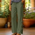 thumbnail image 6 of Women's Cotton Side Lace‑Up Split‑Hem Pants High‑Waist Elastic Waist Casual Long Trousers with Side Pockets Army Green XXXL(XXXL), 6 of 6