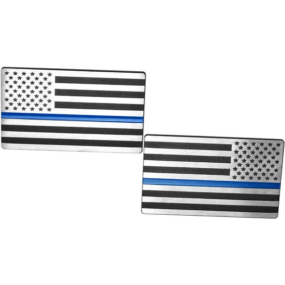 USA American 3D Metal Flag Auto Emblem for Cars Trucks 2pcs Forward and Reverse Set (5"x3", Brush/Chrome/Blue line)