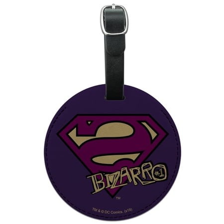 Superman Bizarro Shield Logo Round Leather Luggage Card Suitcase Carry-On ID Tag