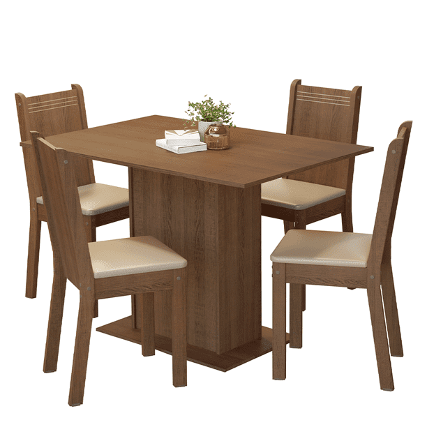 Juego de Comedor Mesa Tablero de Madera con 4 Sillas Madesa Luana Marrón/Beige