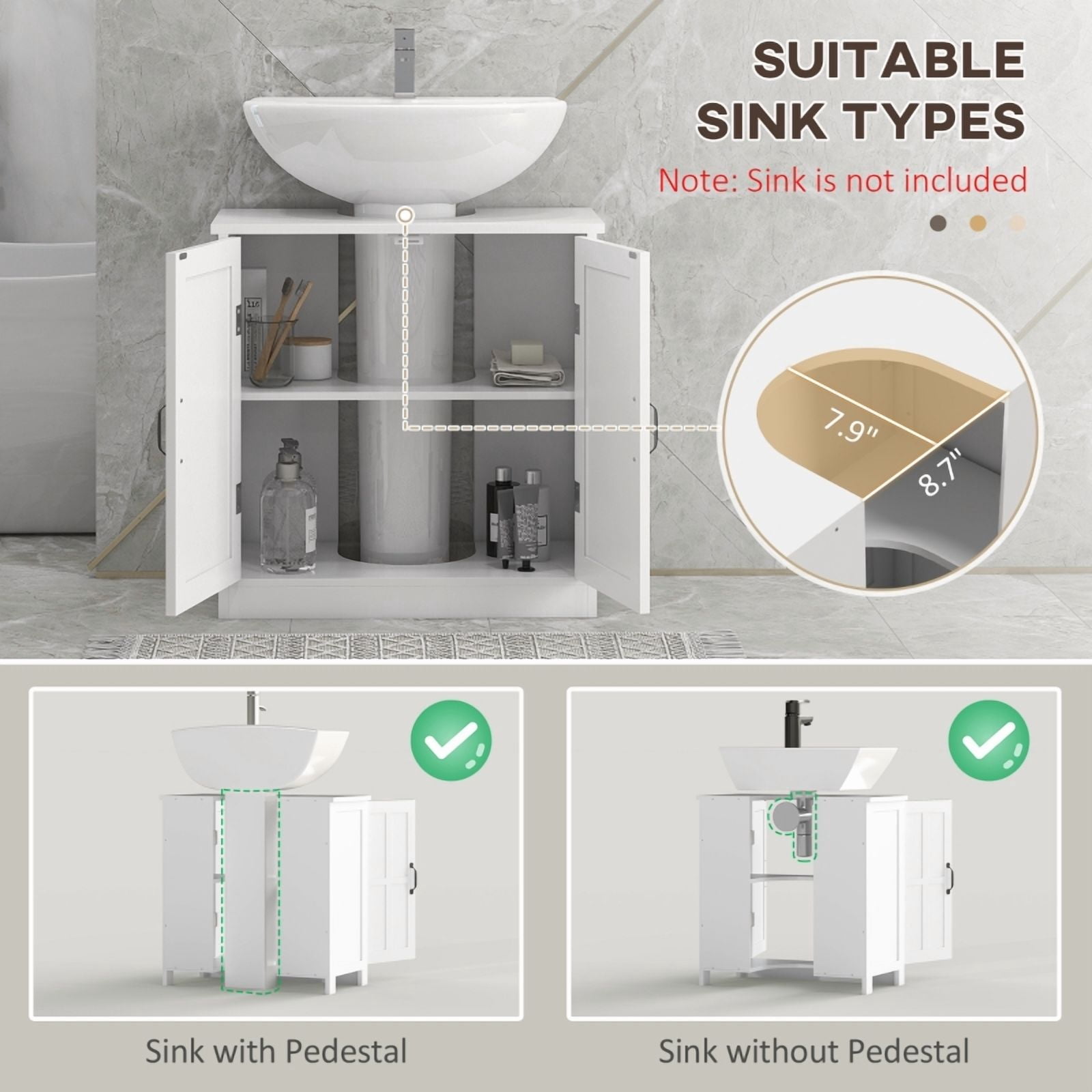 Alvantor Pedestal Sink Storage Cabinet with Adjustable Shelf & Barn Doors for Bathroom 23.6"x11.8"x23.6" White