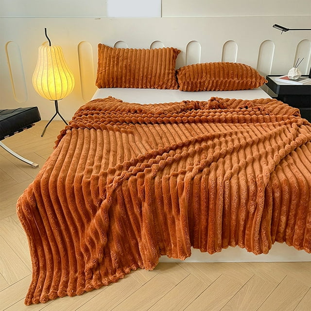 Ftwytp Flannel Fleece Blanket, Soft Warm Striped Throw, Cozy Microfiber Ribbed, All-Season Use Washable, For Couch, Bed, Living Room, Gift