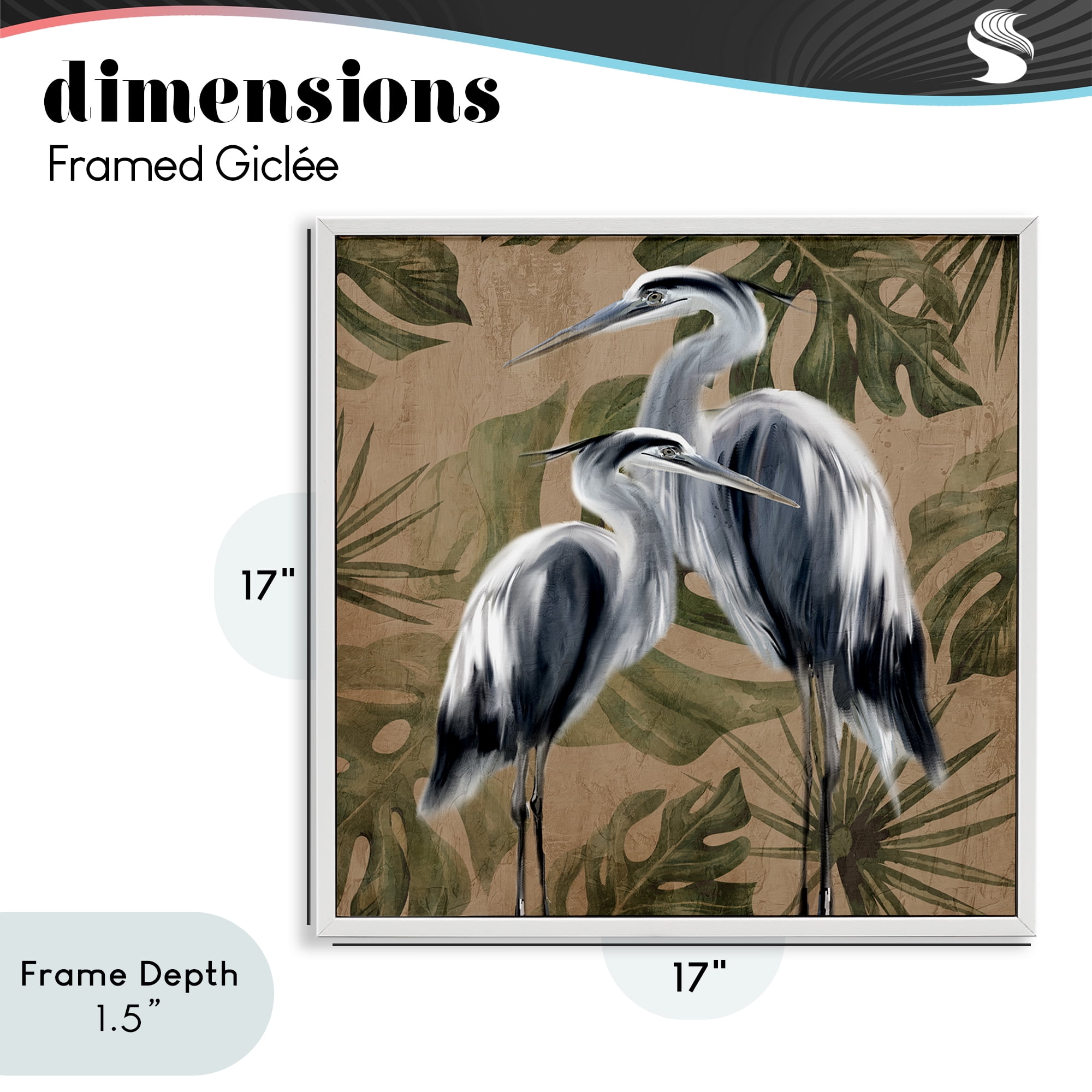 Stupell Industries Two Herons over Tropical Leaves White Framed Giclee Art, design by Kim Allen