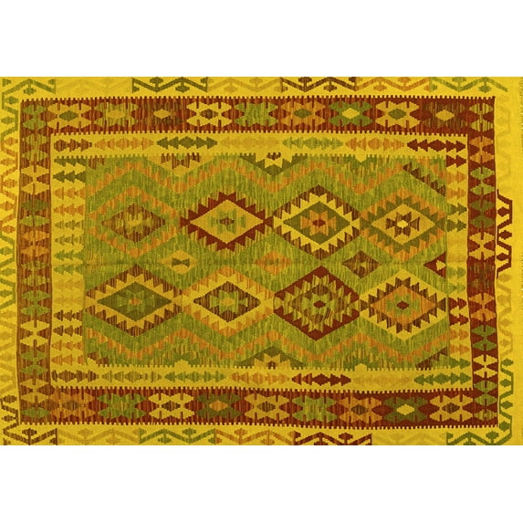 Ahgly Company Machine Washable Indoor Rectangle Southwestern Yellow Country Area Rugs, 5' x 7'