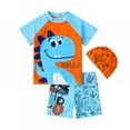thumbnail image 3 of Uccdo 3Pcs Toddler Boys Girls Rashguard Swimsuits Bathing Suit, Kids Short Sleeve Cartoon Print Shirts + Trunks + Swim Hat Swimwear Set 1-7Y, 3 of 7