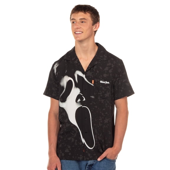 Ghostface Hawaiian Shirt Men's Mask Splatter Button Up Woven Top