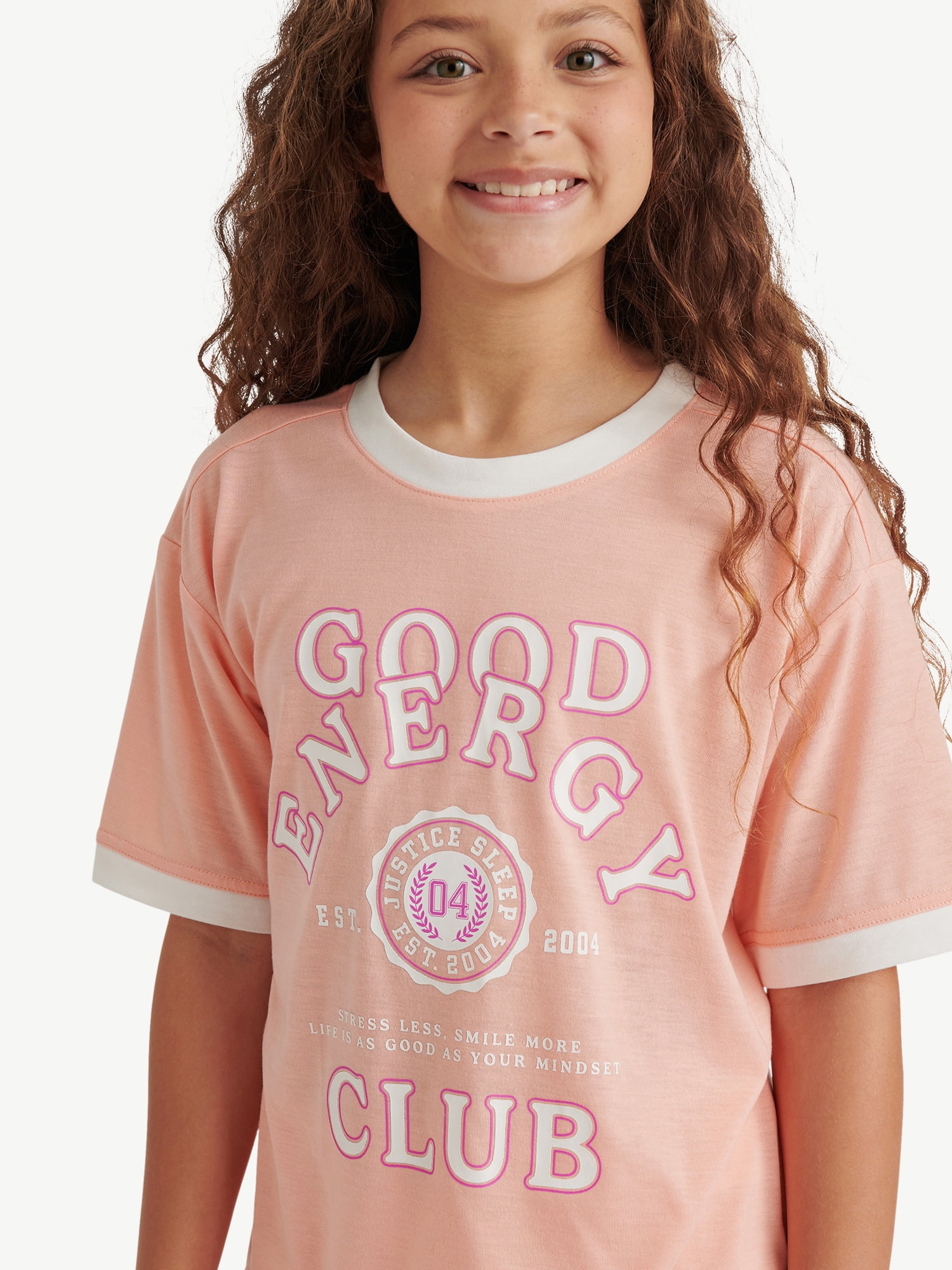 Justice Girls Short Sleeve Sleep Top and Shorts, 2-Piece, Sizes 5-18 & Plus