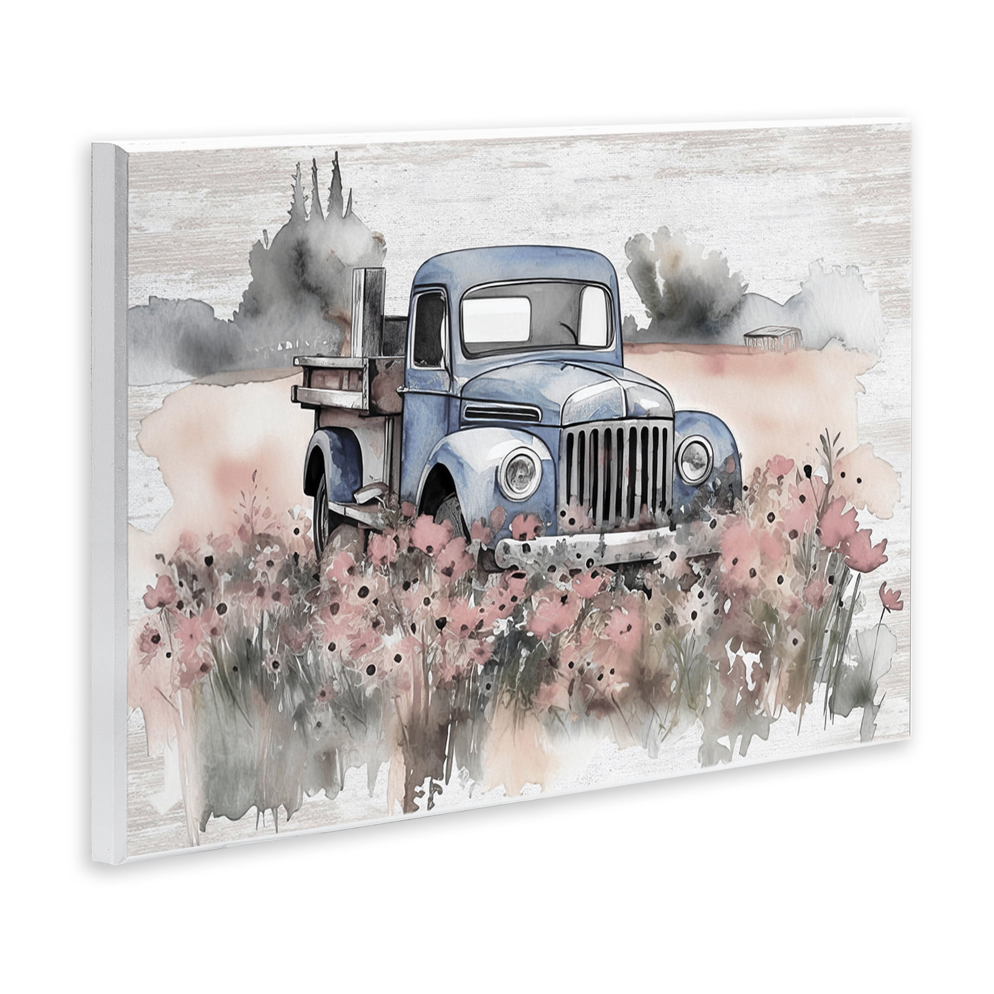Stupell Industries Pickup in Floral Meadow Transportation Painting Unframed Art Print Wall Art, 15 x 10