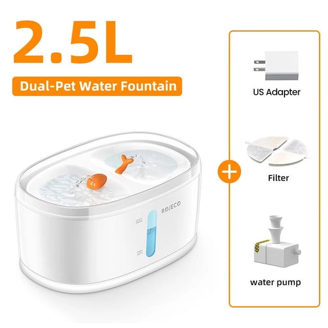 ROJECO 2.5L Automatic Cat Water Fountain For Multiple Pets Drinking Fountain Drinker Dual Bowls Smart Cat Water Dispenser ShopWise Round