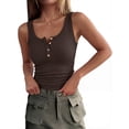 thumbnail image 2 of ANRABESS Women Ribbed Tank Tops Slim Fit Henley Shirts Sleeveless V Neck Button Down Blouse Casual Summer Basic Tees Tops Coffee L, 2 of 12